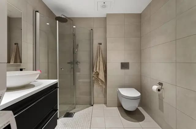 Yenilenmiş bir banyo: klozet, lavabo ve duş