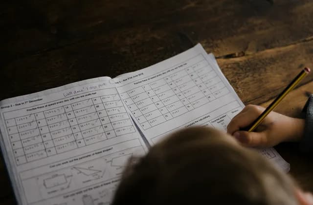 Matematik alıştırma kitabına kalemle çalışan çocuk